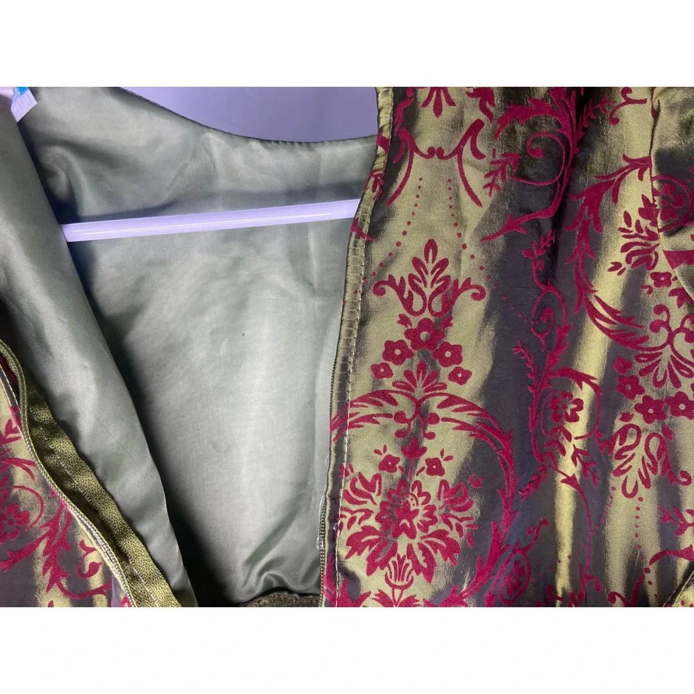 Swea Pea & Lilli Girls Green Burgundy‎ Damask Velvet Holiday Dress C812 Size 7